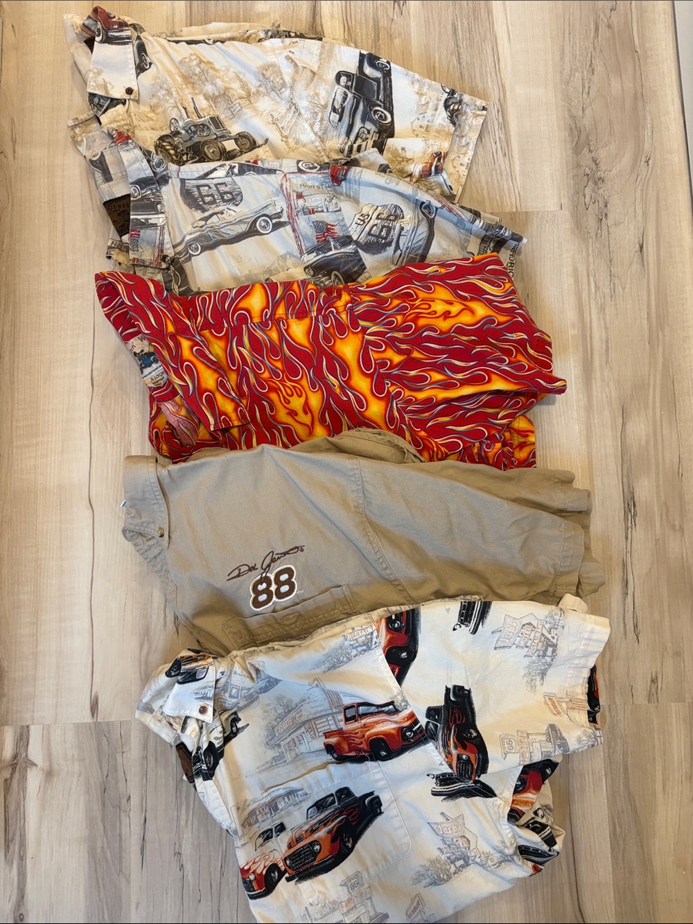 Men's Retro Car, tractor & Flame Button-Up Shirts - Mixed Lot